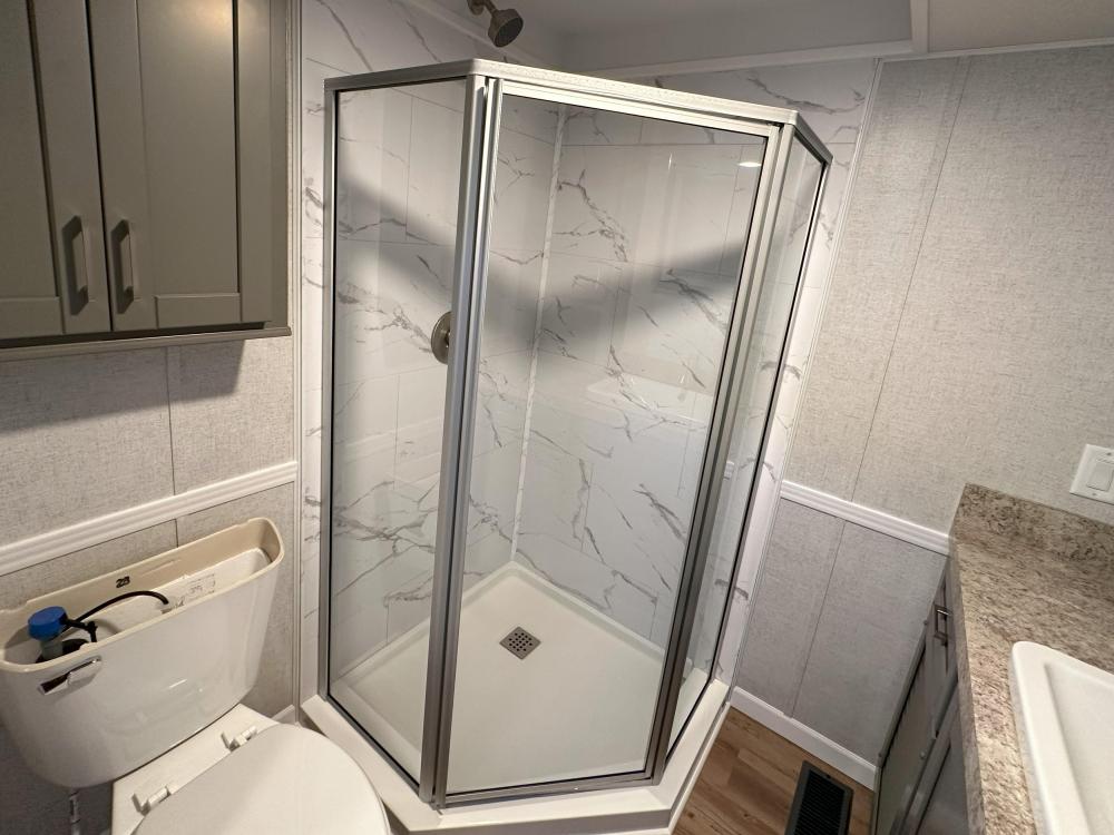 SHOWER WALL - UPGGRADE - CARRARA MARBLE w/TALLER DOOR in NICKEL