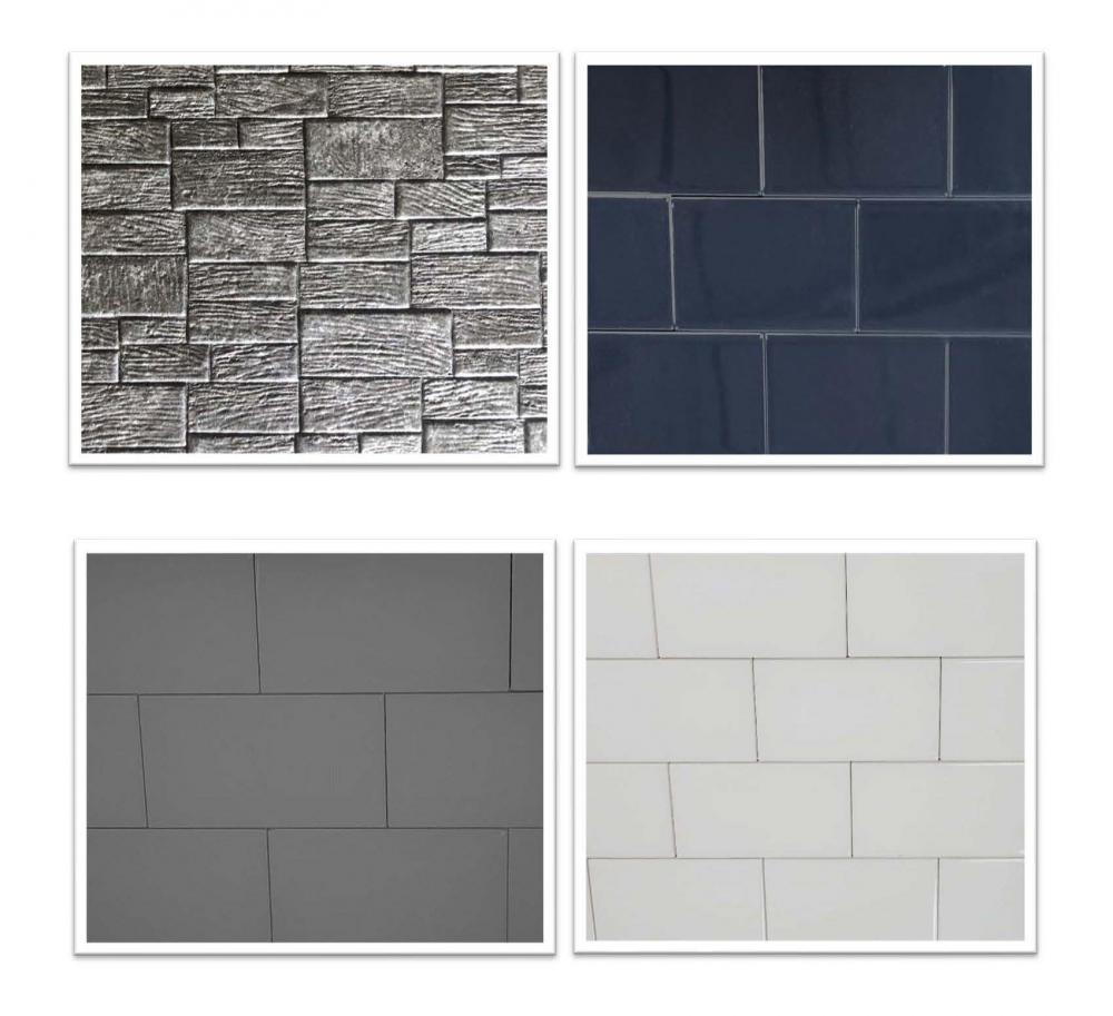 UPGRADE BACKSPLASH OPTIONS PAGE 1 
TECH BOARD
TILES - SUBWAY BLUE, SUBWAY GRAY, SUBWAY WHITE (groutless) 